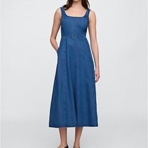 Gap Denim Square Neck Midi Dress Small Jean